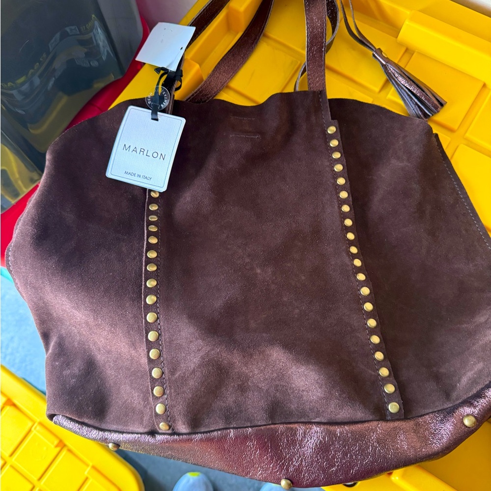 Suede studded handbag